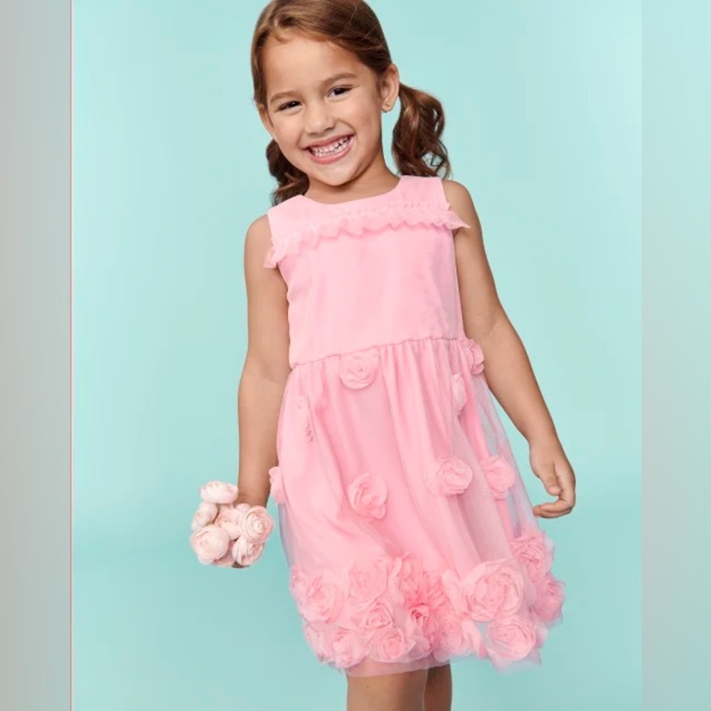 The Children’s Place Rosette Dress Light Pink Tulle Lace Party Dress 4T NWT
